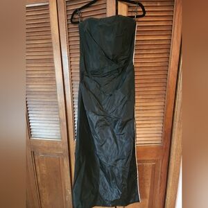 Black strapless long dress.